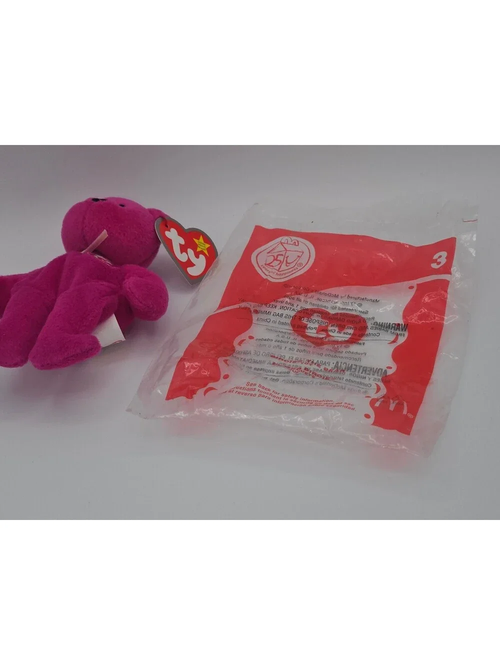 2004 McDonald's Ty Teenie Beanie Baby Burger the Bear Pink